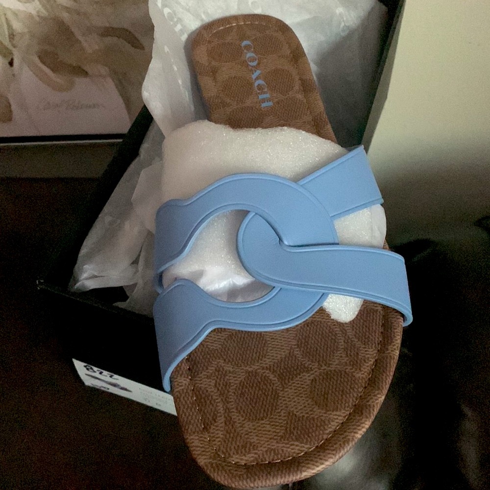 Women’s Coach Essie Leather Sandal, 11B, Periwinkle Blue